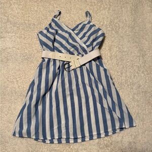 SHEIN Blue and White Striped Kids Dress with Belt sz 8